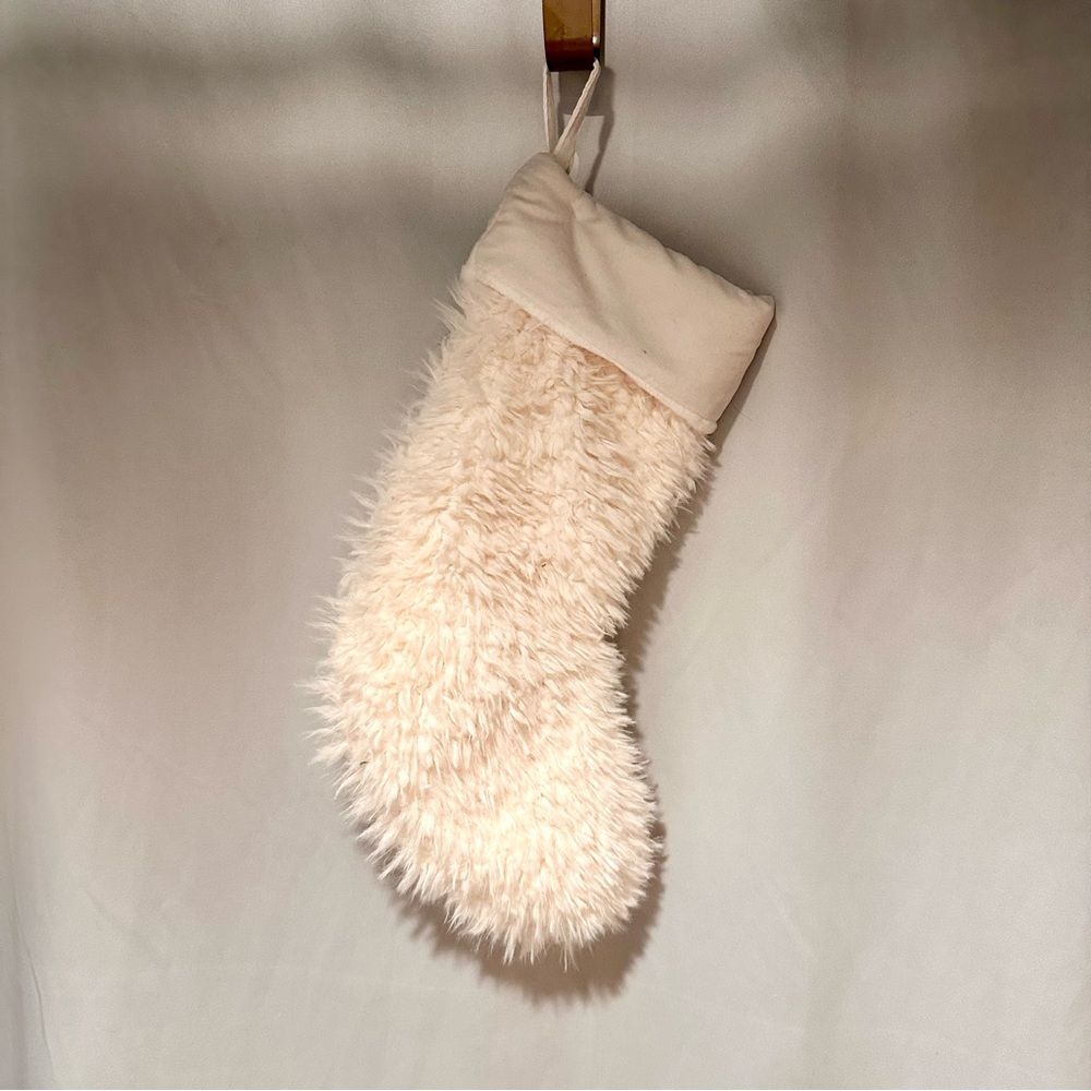 Fluffy Cream Faux Fur Christmas Stocking #2 Decoration 20”H